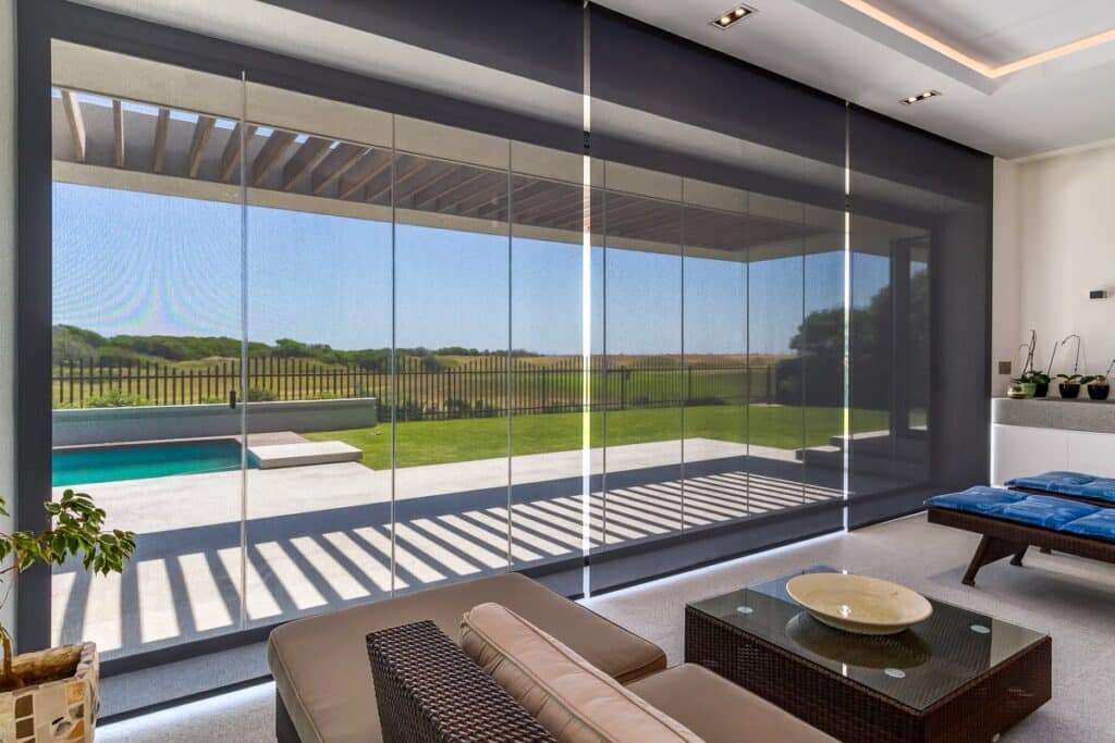 Glass stack away Doors for an outdoor Pergola room